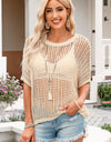 Openwork Round Neck Half Sleeve Knit Top