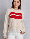 Lip Fringe Round Neck Sweater