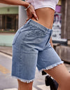 Raw Hem Denim Shorts with Pockets