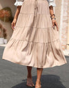 Elastic Waist Tiered Midi Skirt