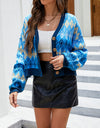 Geometric Button Up Dropped Shoulder Cardigan