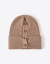 Button Detail Rib-Knit Cuff Beanie