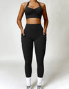 Ruched Halter Neck Bra and Pocketed Leggings Active Set