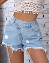 Distressed Raw Hem Denim Shorts