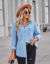 Collared Neck Dropped Shoulder Denim Top