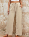 Drawstring Waist Crinkled Wide Leg Pants