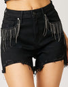 RISEN Frayed Hem Denim Shorts with Fringe Detail Pockets