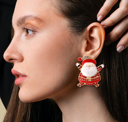 Rhinestone Alloy Santa Earrings