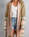 Geometric Open Front Long Sleeve Cardigan