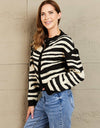 Woven Right Striped Button-Down Round Neck Drop Shoulder Cardigan