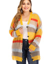 Plus Openwork Color Block Button Up Cardigan