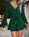 Long Flounce Sleeve V-Neck Romper