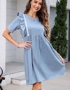 Ruffled Round Neck Short Sleeve Denim Dress