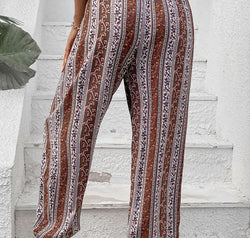 Smocked Printed High Waist Pants