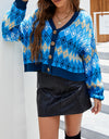 Geometric Button Up Dropped Shoulder Cardigan