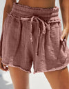 Drawstring Raw Hem Shorts