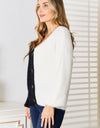 Woven Right Contrast Button-Front V-Neck Cardigan