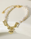 14K Gold Plated Heart Charm Pearl Bracelet