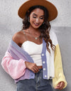Color Block Ribbed Long Sleeve Cardigan