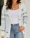 Printed V-Neck Buttoned Cardigan