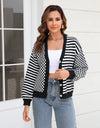 Button-Down Stripe & Plaid Contrast Pattern Cardigan