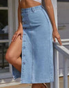 Buttoned Split Denim Skirt