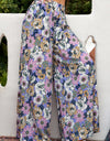 Floral Tie Belt Wide Leg Pants