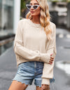 Round Neck Drop Shoulder Long Sleeve Sweater