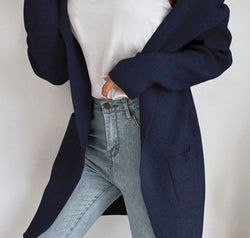 Ribbed Open Front Hooded Cardigan with Pockets