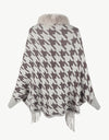 Houndstooth Fringe Hem Poncho