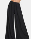 Zenana Pleated Linen Blend Wide Leg Pants