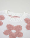 Flower Round Neck Long Sleeve Knit Top