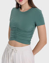 Ruched Round Neck Short Sleeve Active T-Shirt