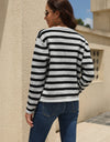 Striped Round Neck Button-Down Dropped Shoulder Cardigan