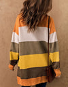 Color Block Lantern Sleeve Open Front Cardigan with Pockets