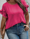 Plus Size Ruffled Round Neck Short Sleeve Blouse