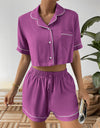 Ivy Lane Contrast Lapel Collar Cropped Shirt and Shorts Lounge Set