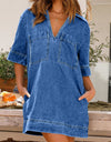 Johnny Collar Half Sleeve Denim Dress