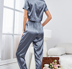 Satin Short Sleeve Crop Top and Joggers Lounge Set