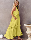 Ruffled Sleeveless Tiered Maxi Dress with Pockets