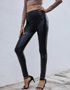 PU High Waist Slim Fit Long Pants