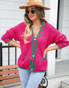 Waffle Knit V-Neck Cardigan with Pocket