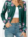 Woven Right Floral Button Front Round Neck Cardigan