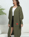 Lantern Sleeve Open Front Pocketed Cardigan