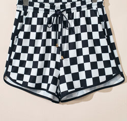 Drawstring Checkered Shorts with Pockets