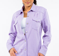 American Bazi Frayed Hem Distressed Denim Jacket