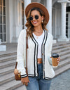 Buttoned V-Neck Long Sleeve Cardigan