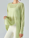 Round Neck Slit Sheer Tunic Sports Top