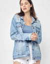 RISEN Full Size Distressed Long Sleeve Denim Jacket