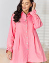 Button Up Collared Neck Flounce Sleeve Denim Dress